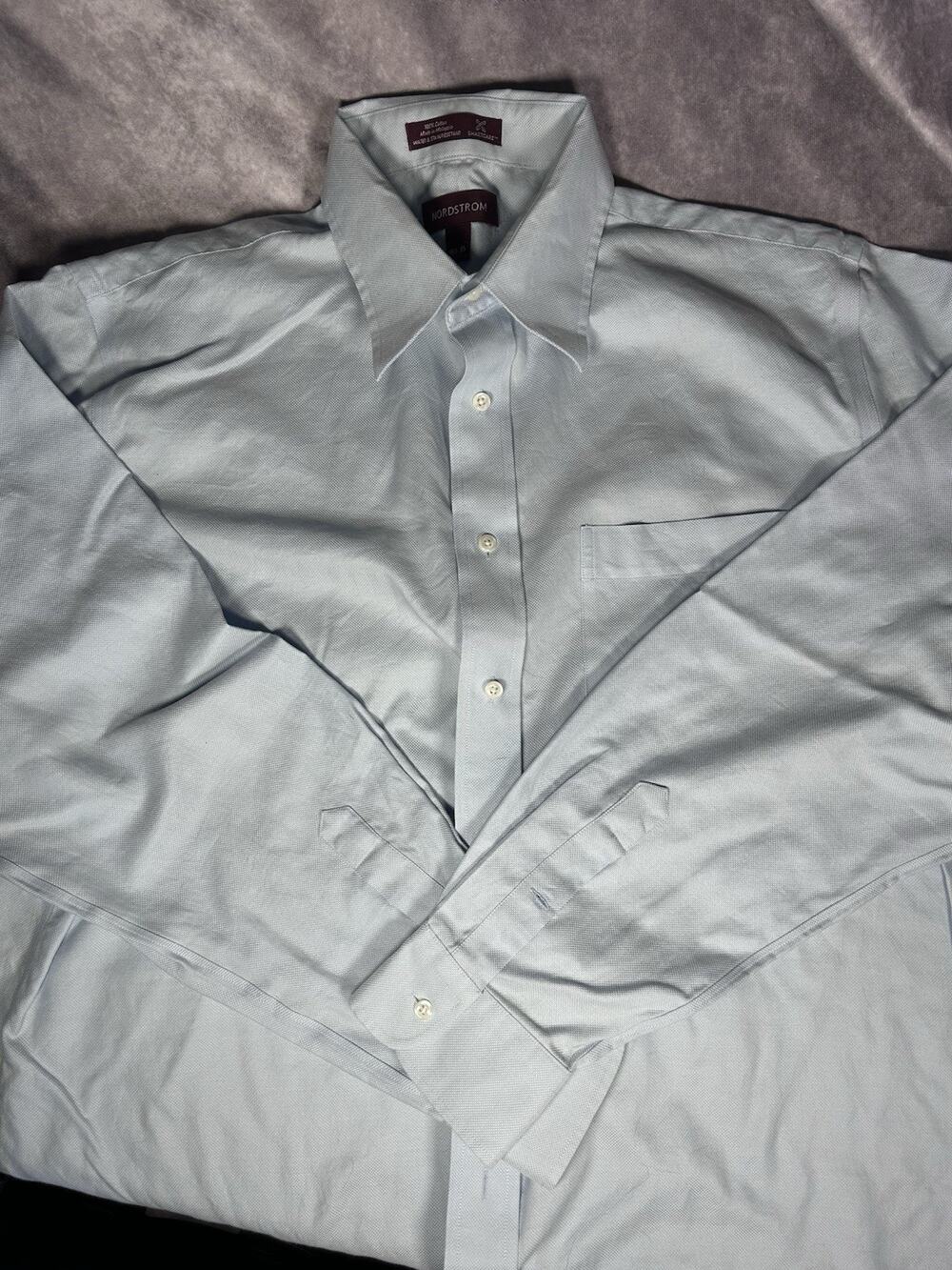 Nordstrom Smartcare Dress Shirt Mens 16.5 35 Light Blue 100% Cotton Long Sleeve
